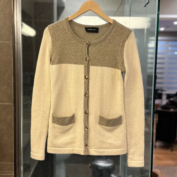 Derek Lam Cashmere Color-Block Button-Up Cardigan Sweater (Beige/Taupe) - Picture 5 of 15